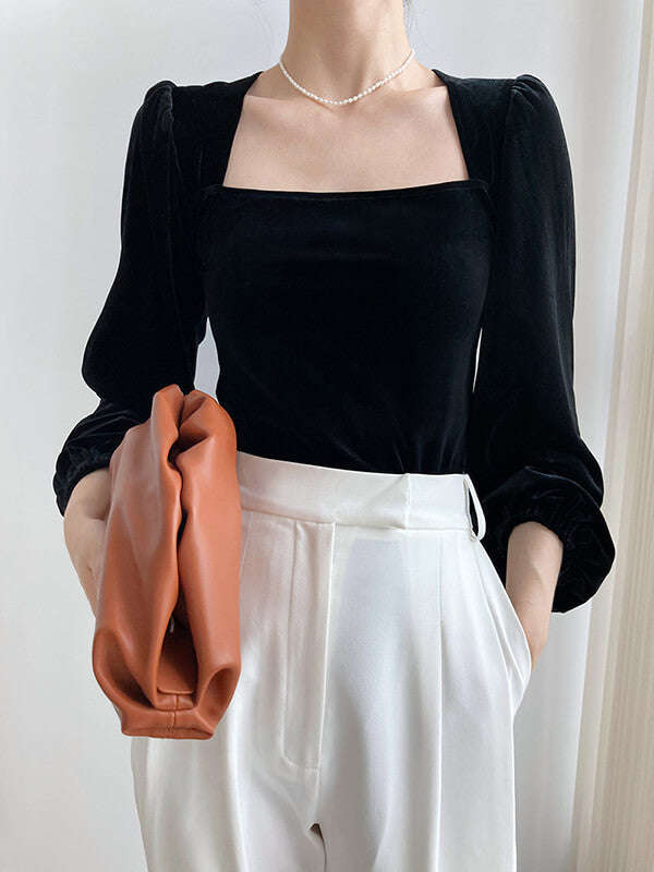 Onbely hauts noir velours col carré pour femme - onbely