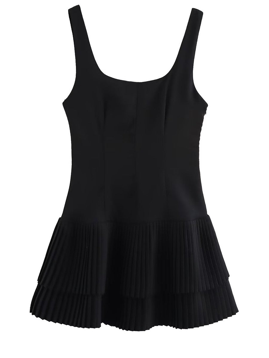 Onbely robe courte plissé bretelle col carré mode