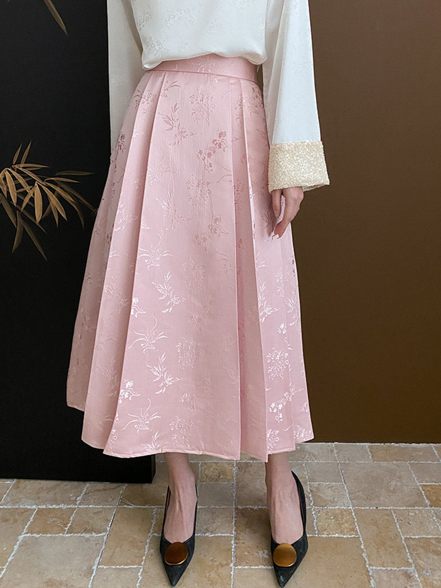 Onbely Hanfu Chinois Élégant en Jacquard avec Coupe Trapèze