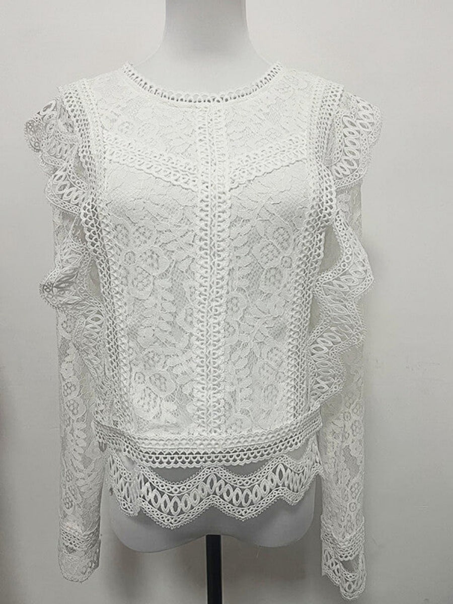 Onbely hauts broderie anglaise avec fermeture éclair col rond élégant femme