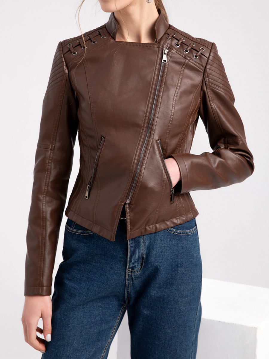 Onbely Perfecto femme en cuir PU avec poches et fermeture éclair