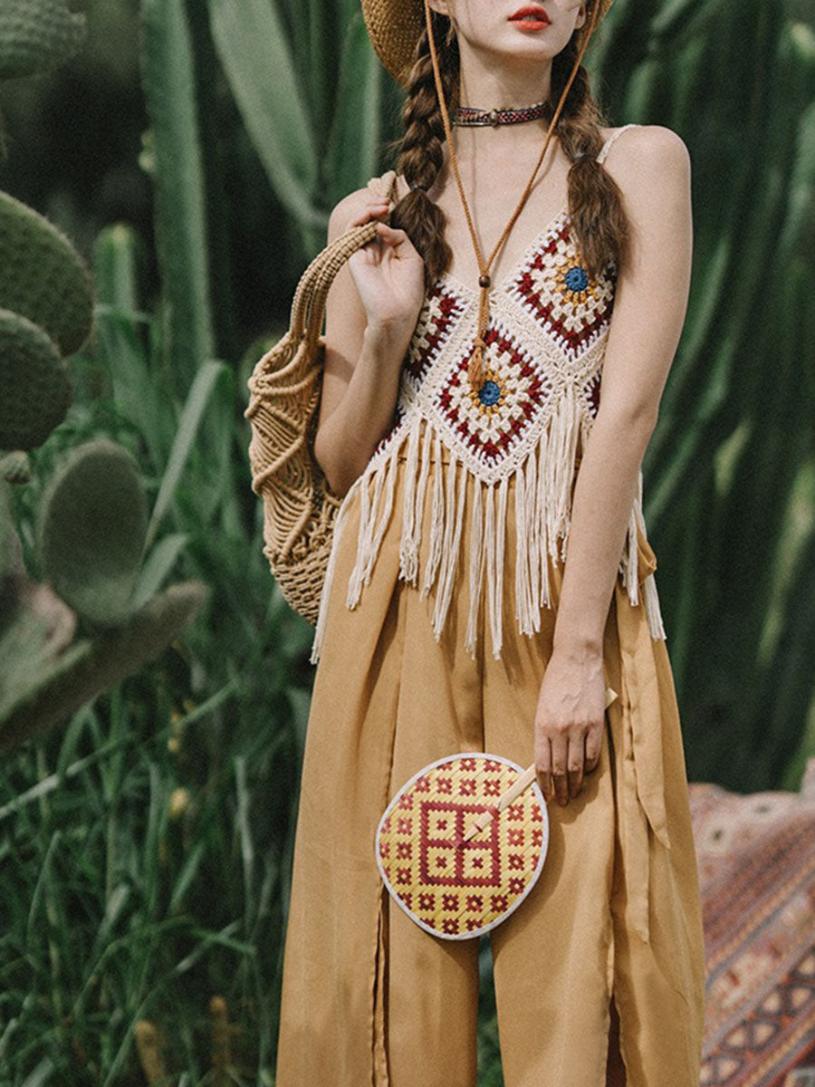 Onbely Débardeur Bohème en Crochet avec Franges Décoratives pour Vacances et Plage boho dress