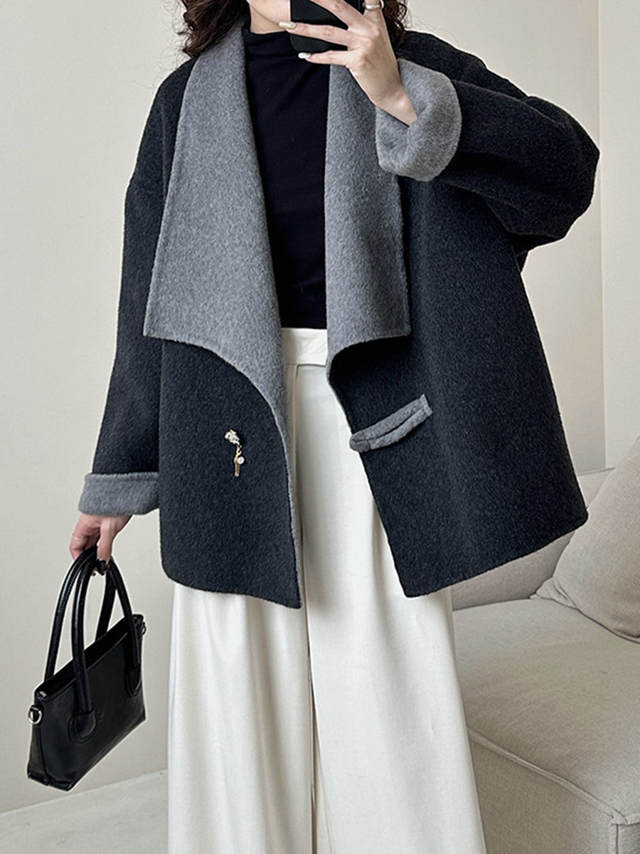 Onbely manteau en laine couleur bloc femme mode