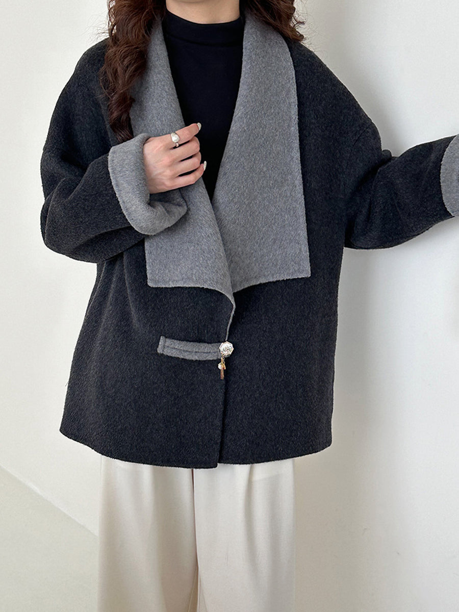 Onbely manteau en laine couleur bloc femme mode