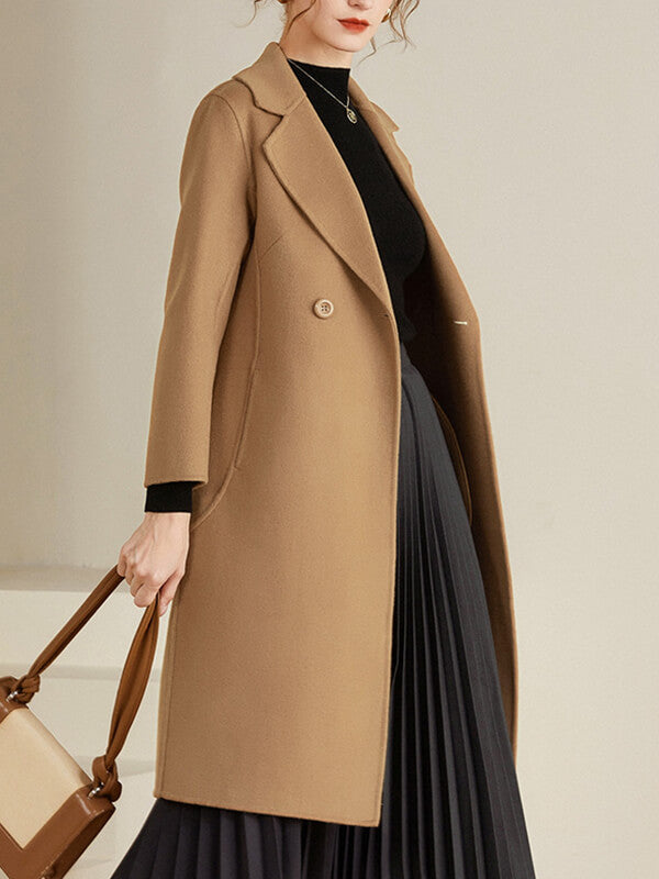 Onbely mi-longue manteau en laine avec poches femme casual mode