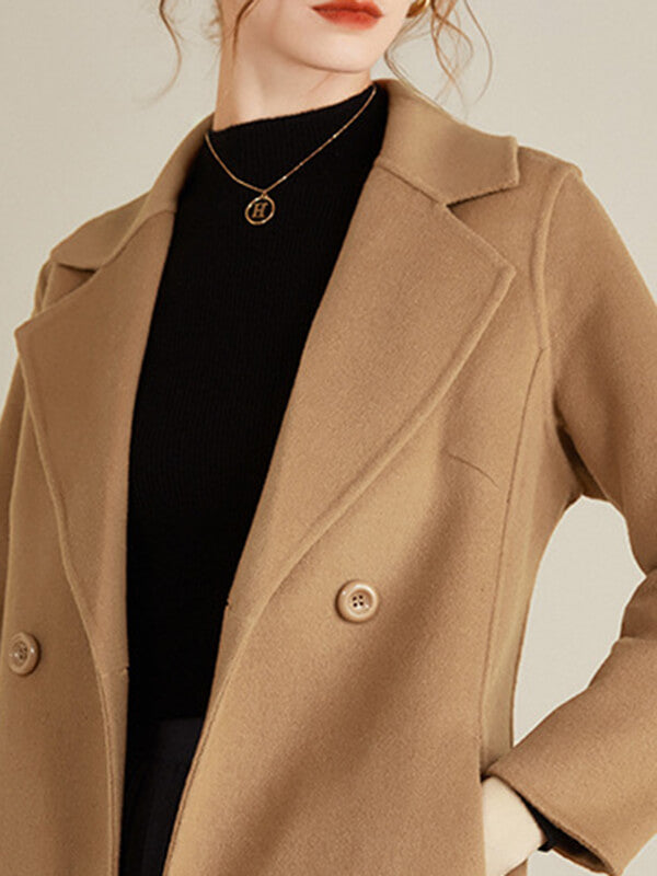 Onbely mi-longue manteau en laine avec poches femme casual mode