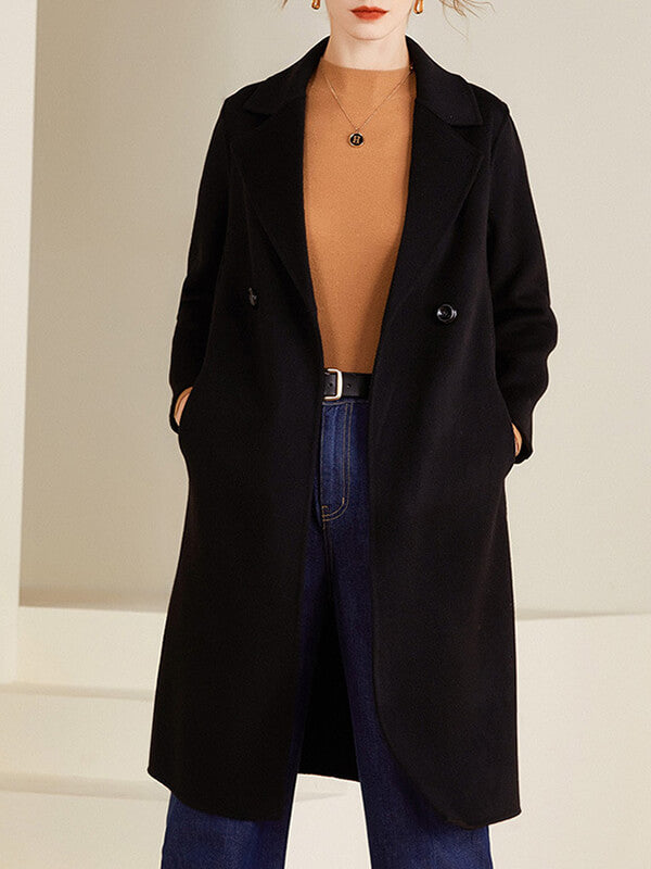 Onbely mi-longue manteau en laine avec poches femme casual mode