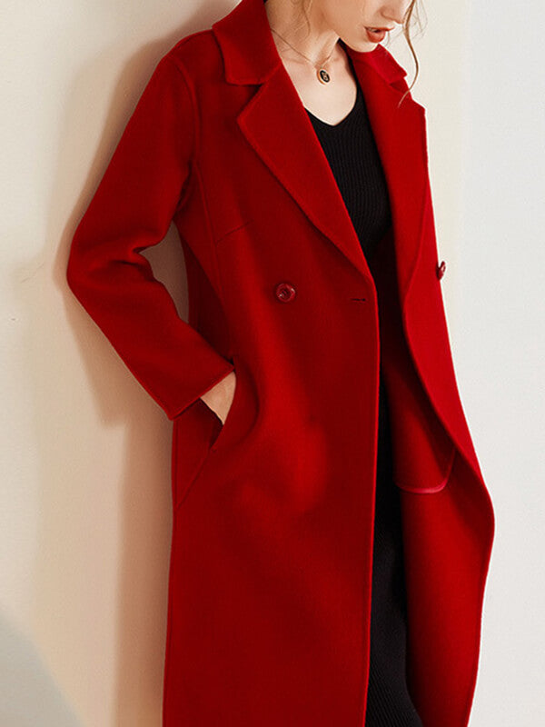 Onbely mi-longue manteau en laine avec poches femme casual mode