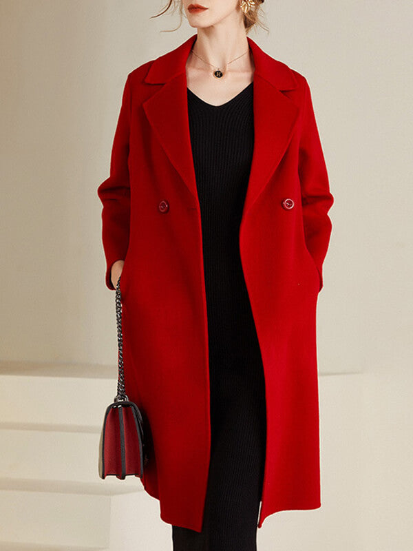 Onbely mi-longue manteau en laine avec poches femme casual mode