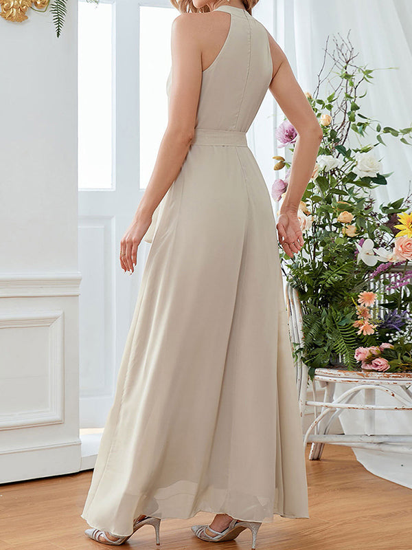 Onbely Robe Longue Élégante Demoiselle d'Honneur en Mousseline avec Ceinture