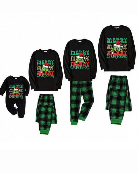 Pyjamas de Noël familiaux à carreaux verts Grinch Delight