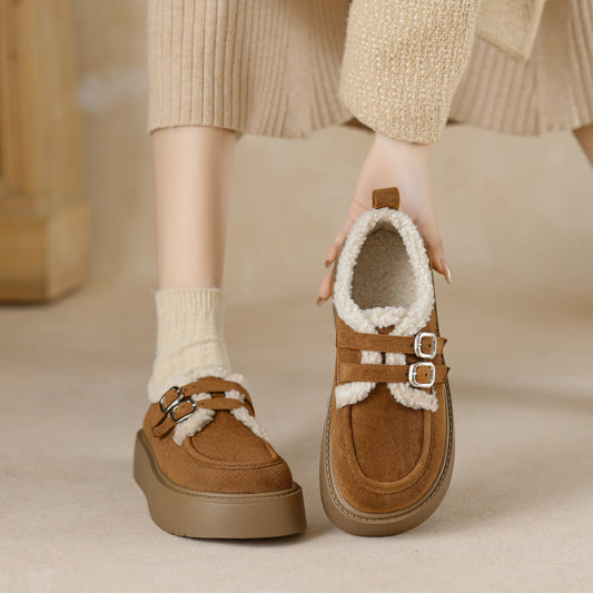 Chaussures plates à plateforme pour femmes avec soutien de la voûte plantaire | Chaussures doublées en suède et fourrure