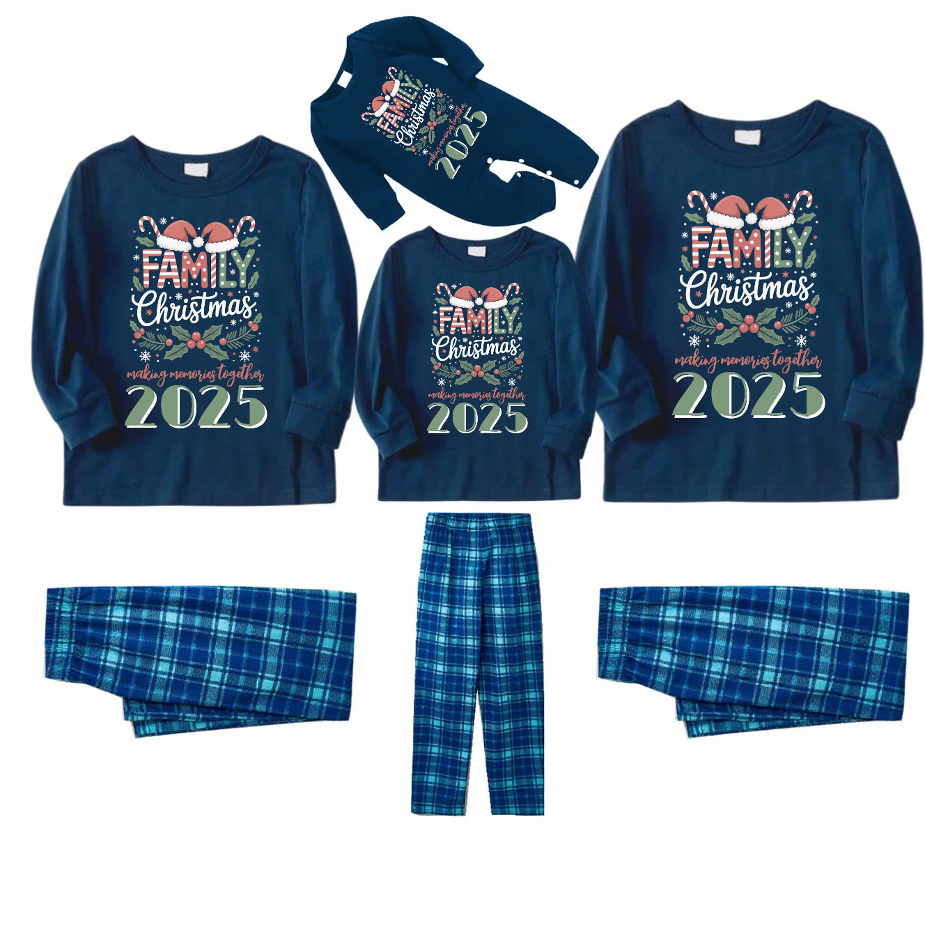 MEMORIES TOGETHER - Pyjamas de Noël familiaux à carreaux bleus
