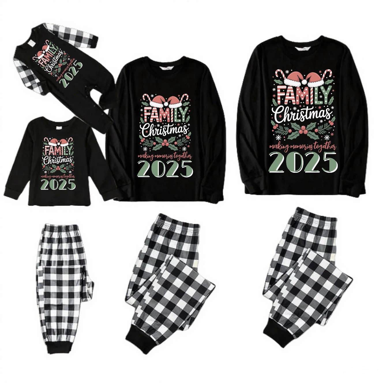 MEMORIES - Pyjamas de Noël familiaux à carreaux noirs et blancs