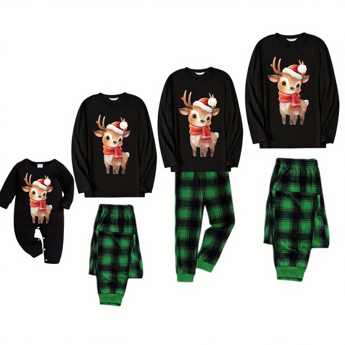 Reindeer Bliss-Green Plaid Family Christmas Pajamas