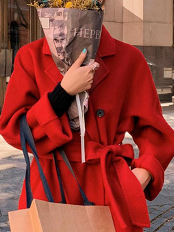 Onbely longue manteau longue avec ceinture poches col revers femme oversized