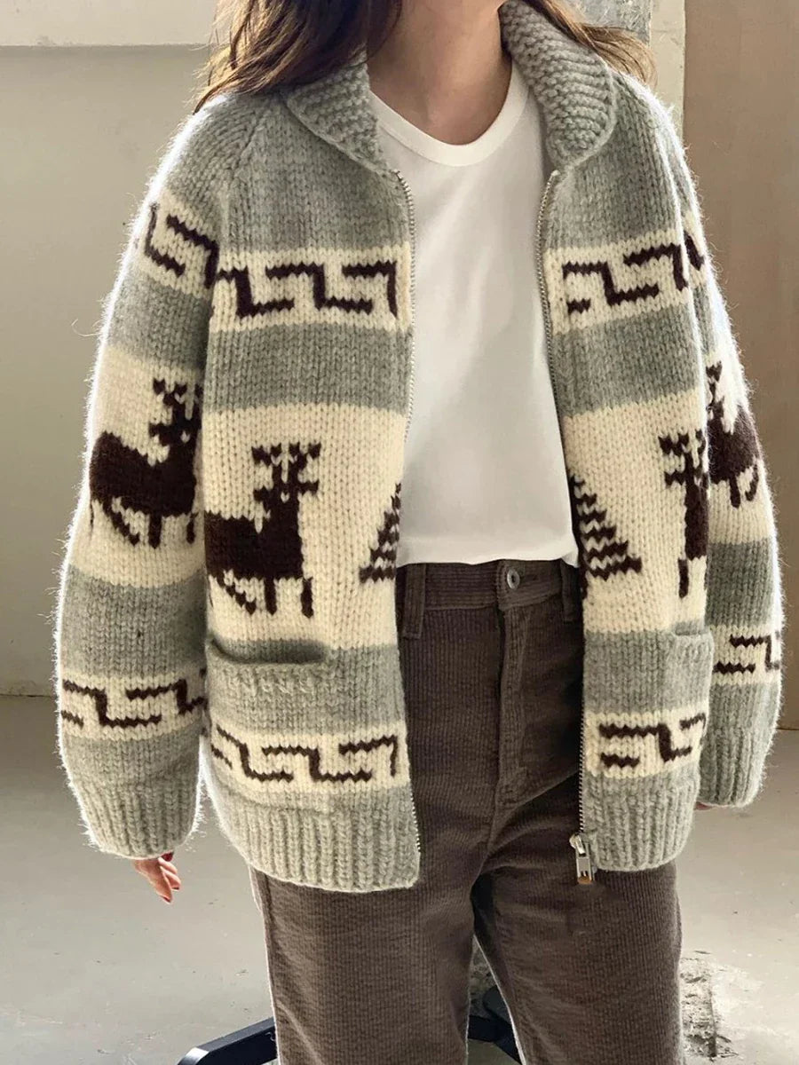 Cardigan Pull de Noël à motif de renne, toucher doux comme le nuage