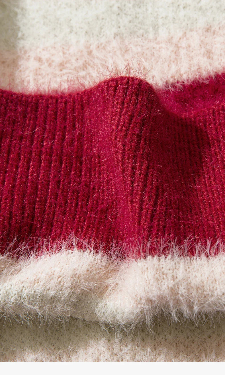 Pull de Noël tricoté à rayures et flocons de neige