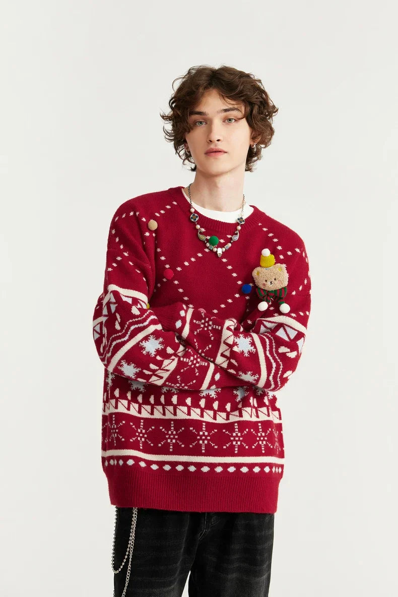 Pull de Noël tricoté à motif de neige
