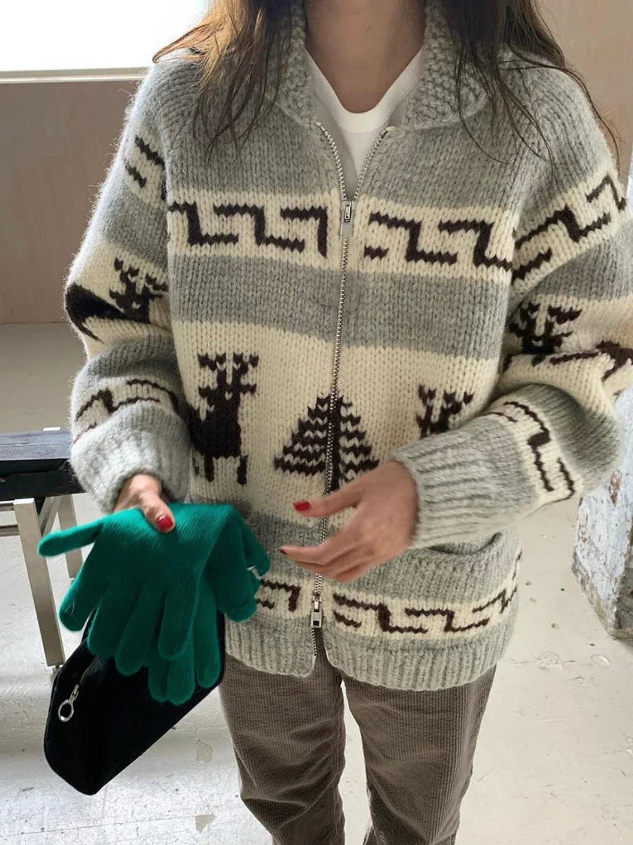 Cardigan Pull de Noël à motif de renne, toucher doux comme le nuage