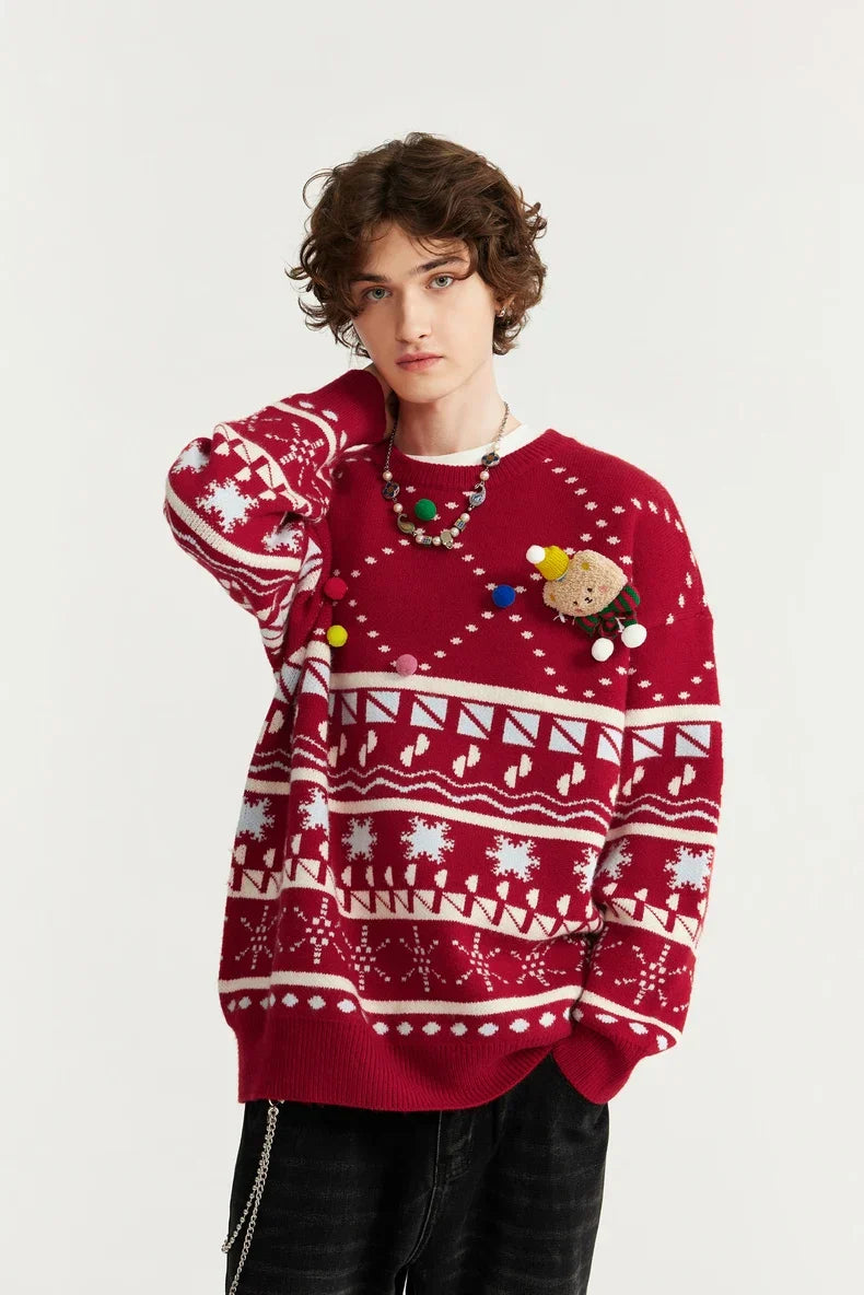 Pull de Noël tricoté à motif de neige