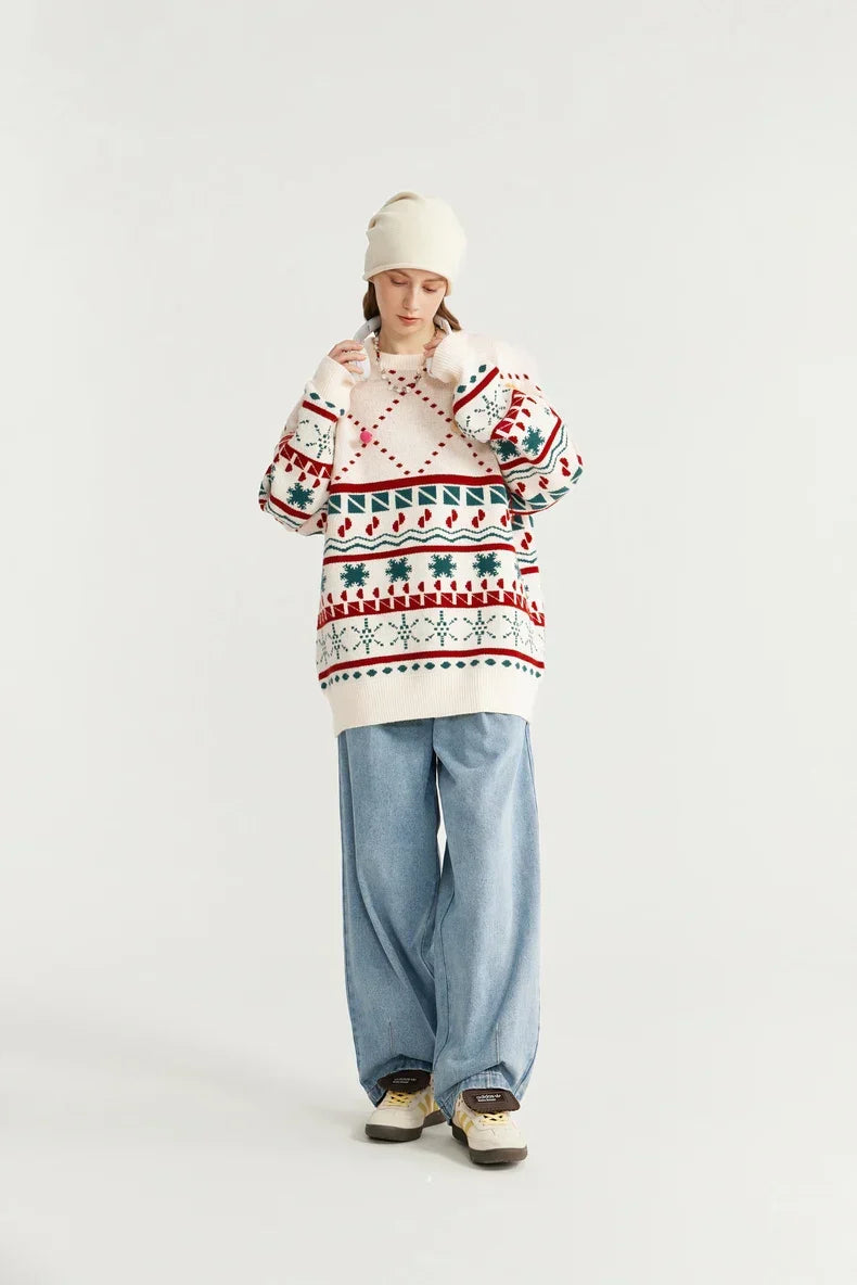 Pull de Noël tricoté à motif de neige