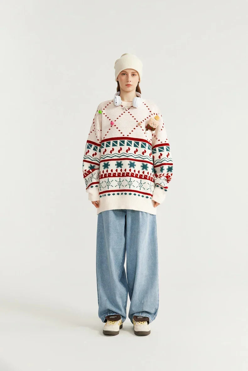 Pull de Noël tricoté à motif de neige