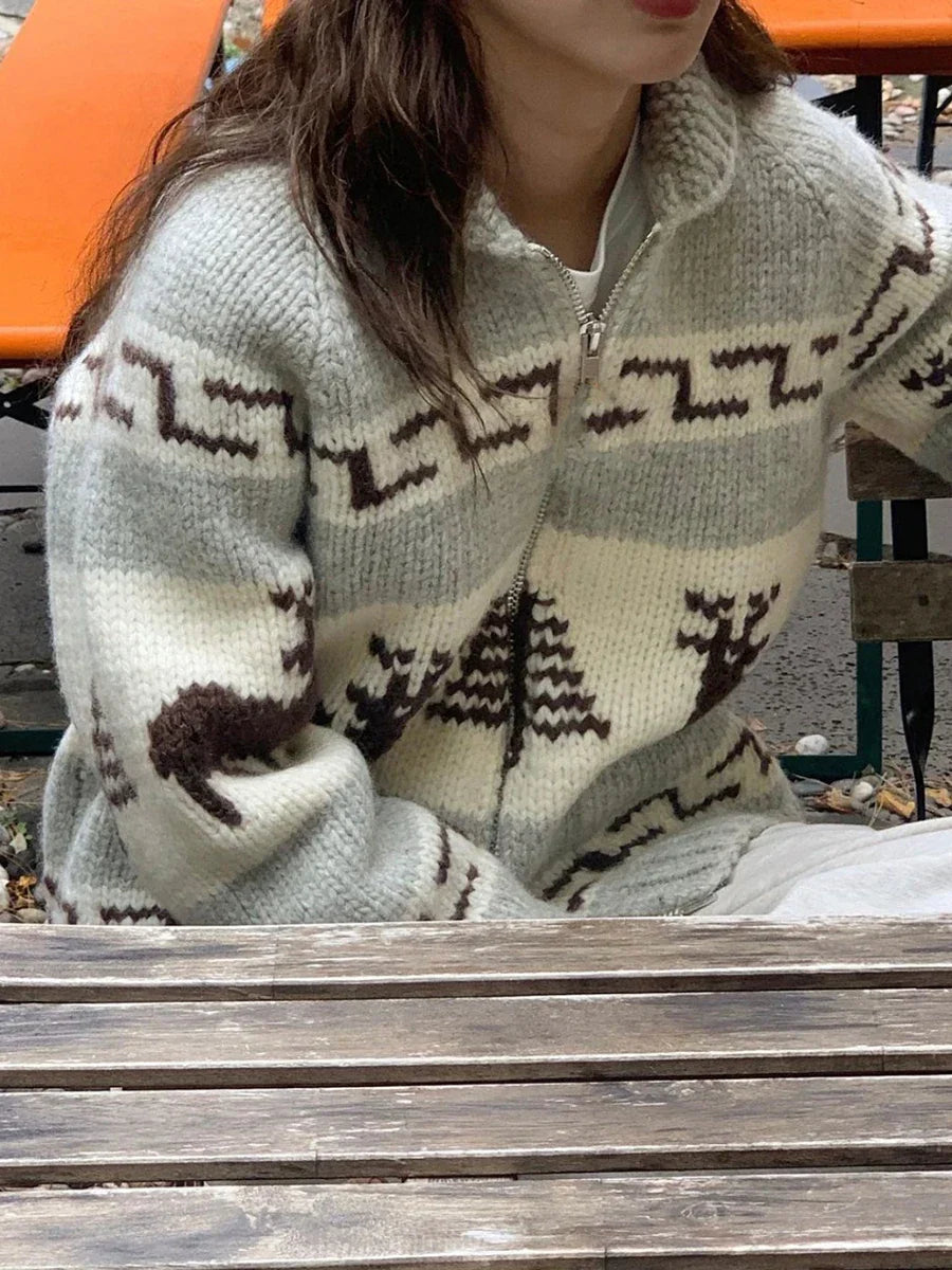 Cardigan Pull de Noël à motif de renne, toucher doux comme le nuage