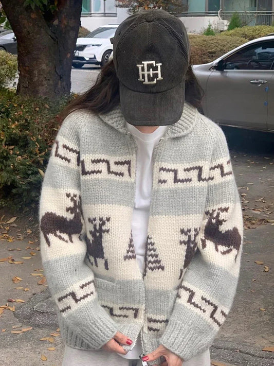 Cardigan Pull de Noël à motif de renne, toucher doux comme le nuage