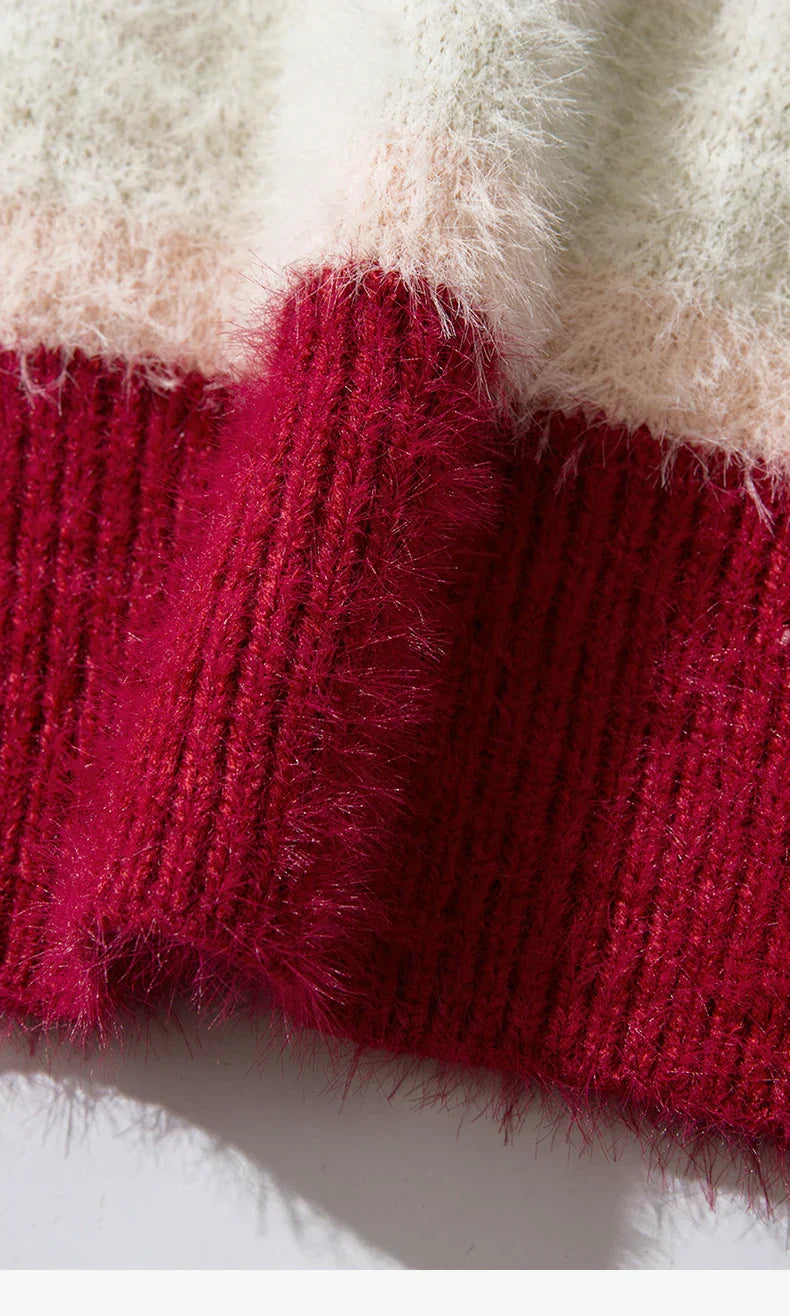 Pull de Noël tricoté à rayures et flocons de neige
