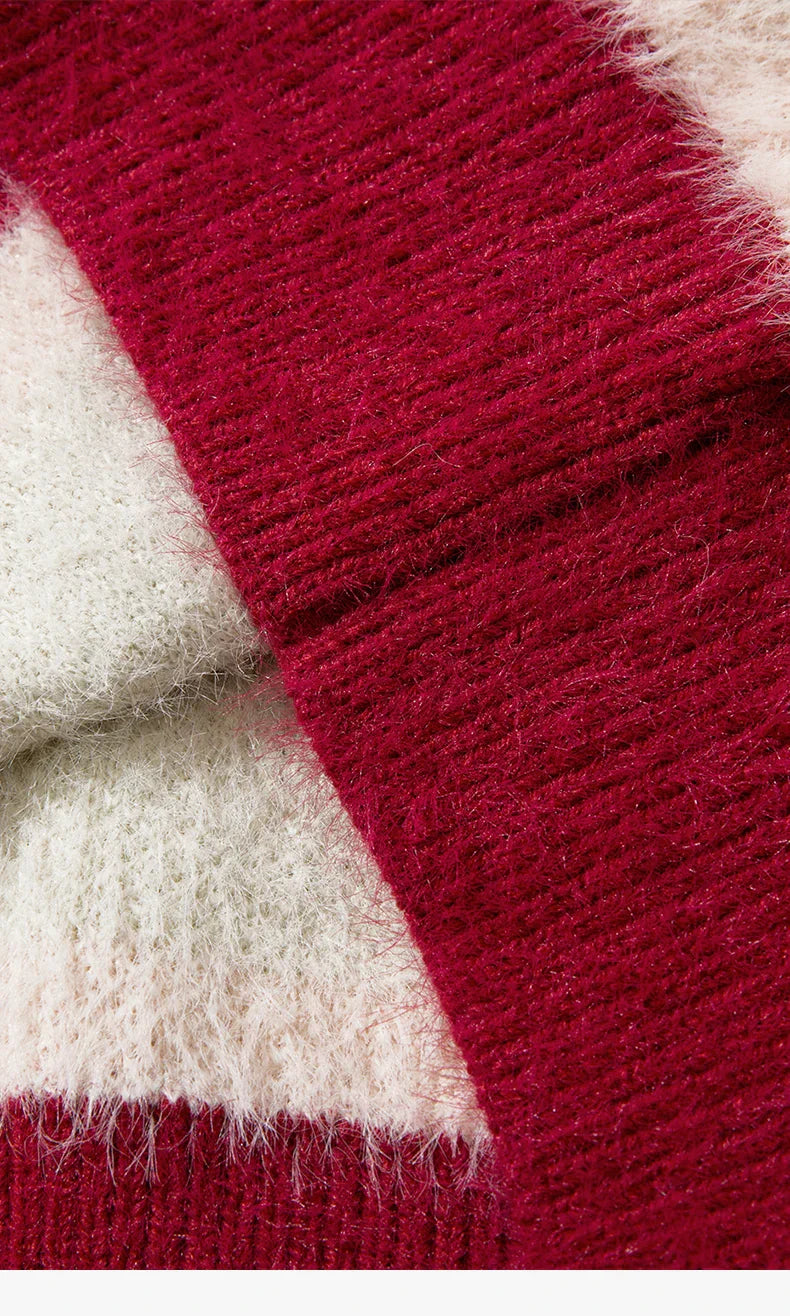 Pull de Noël tricoté à rayures et flocons de neige