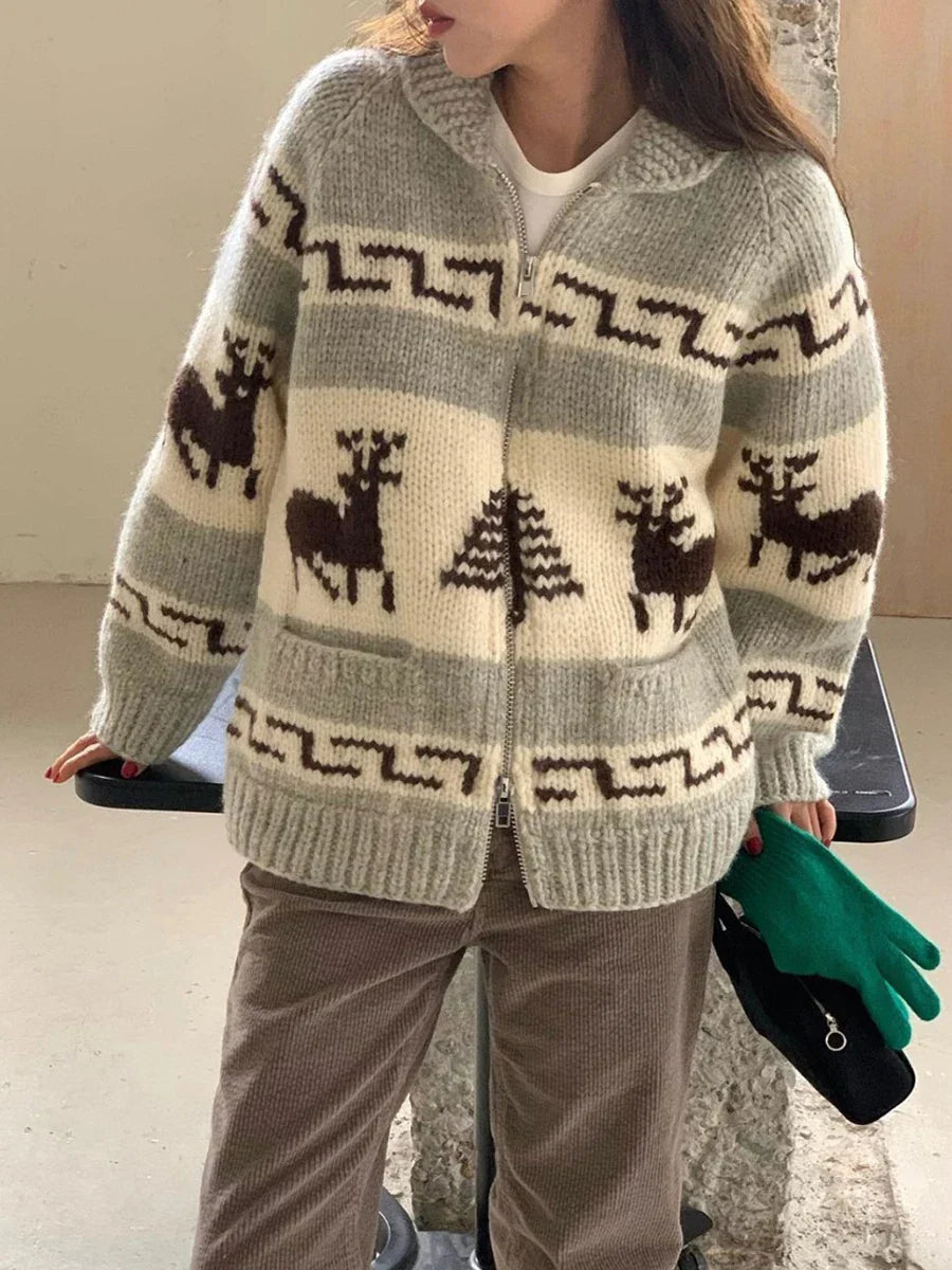 Cardigan Pull de Noël à motif de renne, toucher doux comme le nuage