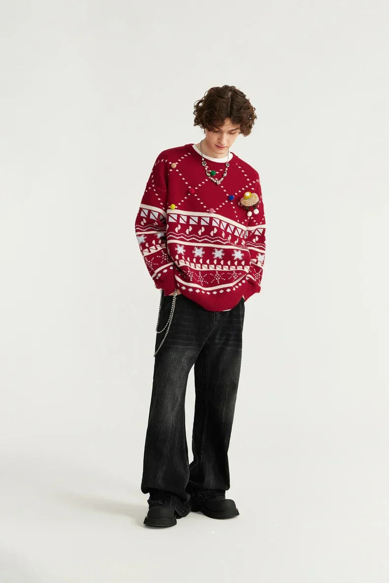 Pull de Noël tricoté à motif de neige