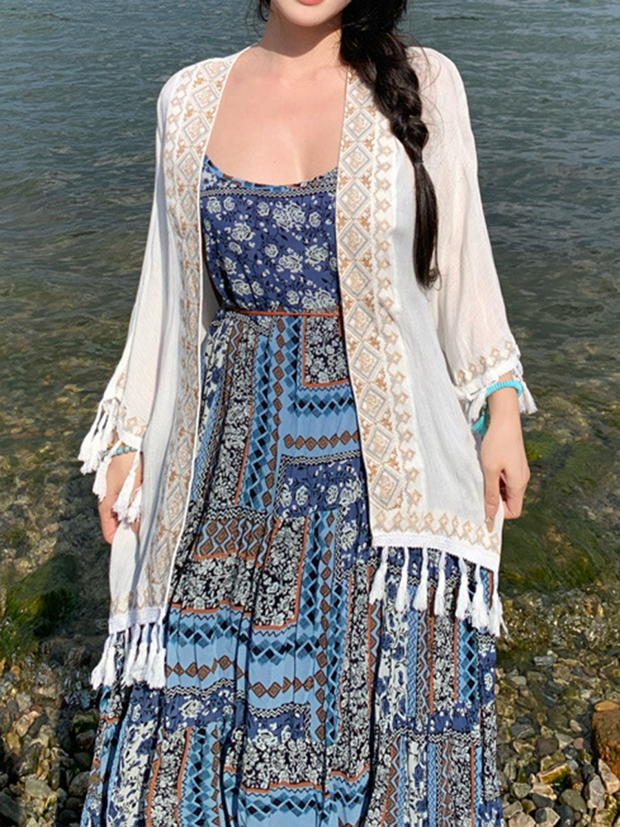 Onbely robe longue imprimé à fleurie à fines brides bohème bleu