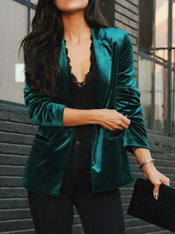 Onbely blazer en velours col revers élégant mode femme veste - onbely
