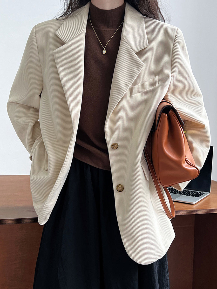 Onbely Blazer en velours côtelé femme style vintage avec poches et boutonnage