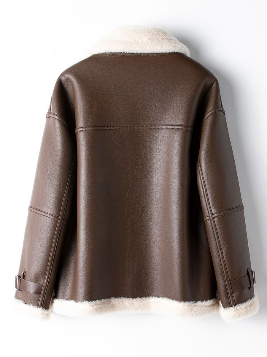 Onbely manteau aviateur simili cuir fermeture éclair femme hiver