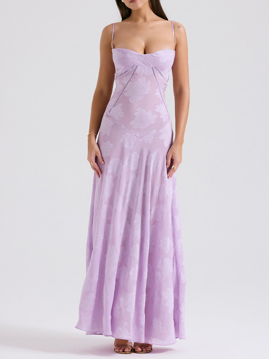 Onbely robe de soirée longue élégante à fines brides en jacquard pour un mariage femme cérémonie