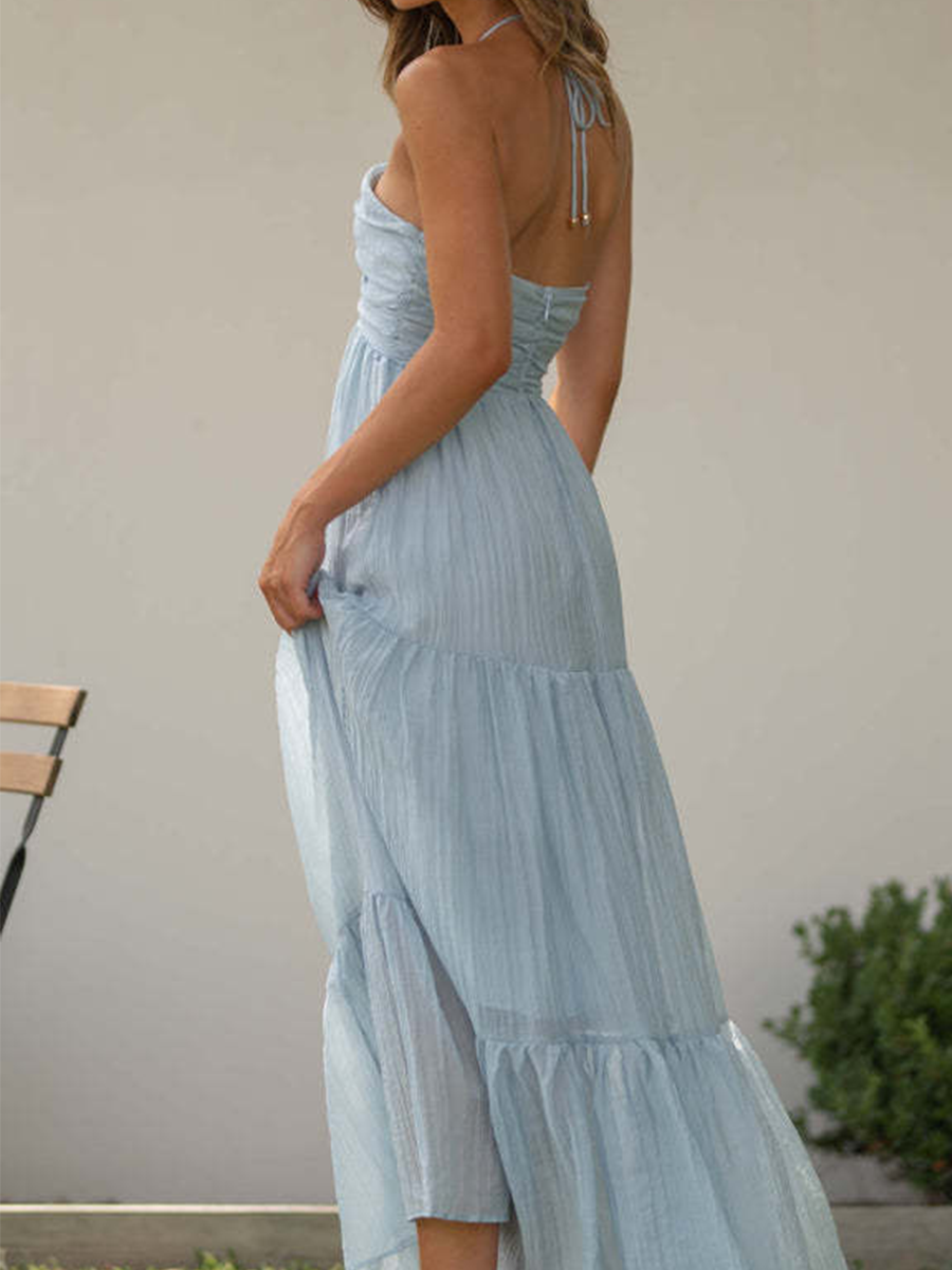 Onbely Robe Longue à volantée Licou Dos Nu Chic Vacances