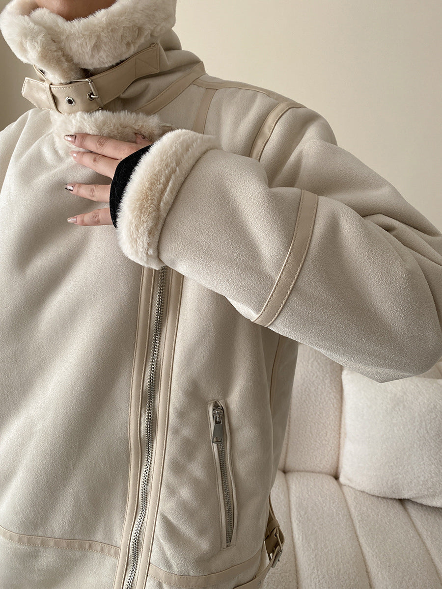 Onbely manteau aviateur en suédine doublé polaire femme hiver mode