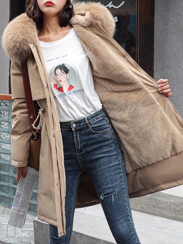 Onbely parka longue doublé polaire avec poches à capuche femme hiver