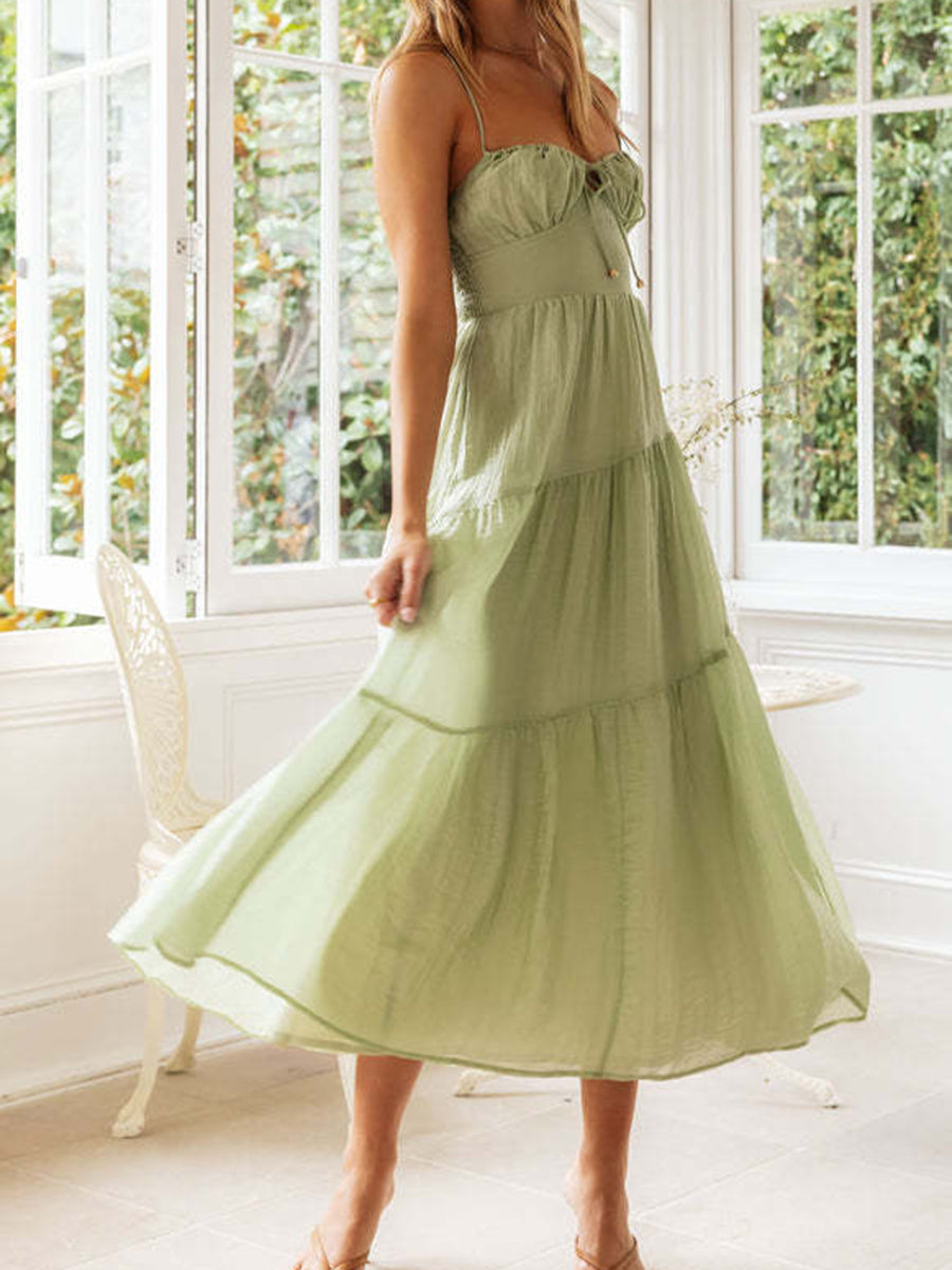 Onbely mi-longue robe à fines brides strappy vacances