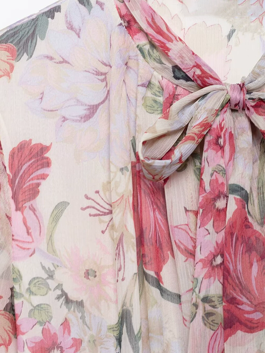 Onbely mi-longue Robe mousseline imprimé à fleurie Manches Longues Rose