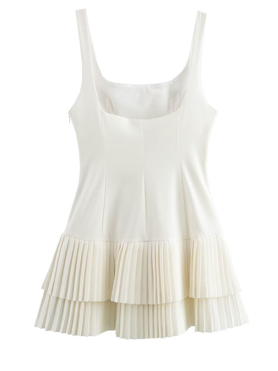 Onbely robe courte plissé bretelle col carré mode