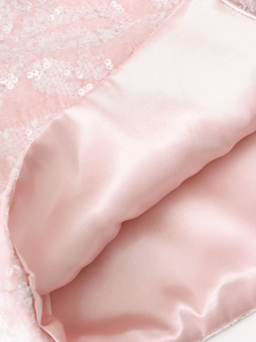 Onbely Manteau en velours rose avec col montant et manches longues en sequins scintillants