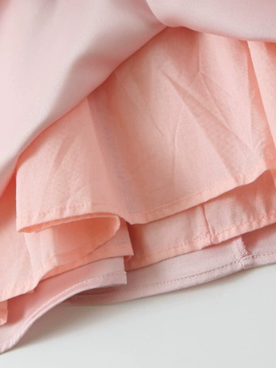 Onbely Robe Courte noeud papillon V-col Sans Manches doux Rose