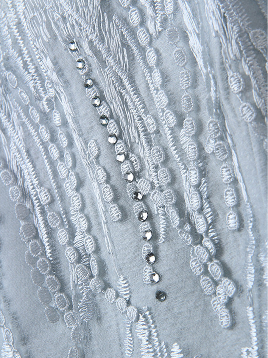 Onbely robe courte bleue à strass et franges pour cocktail