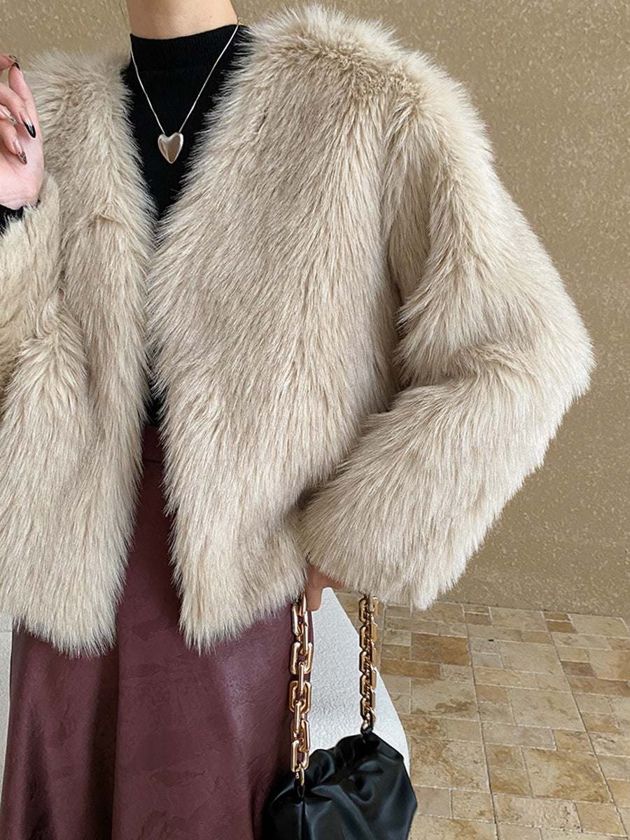 Onbely manteau en fausse fourrure courte pour femme mode