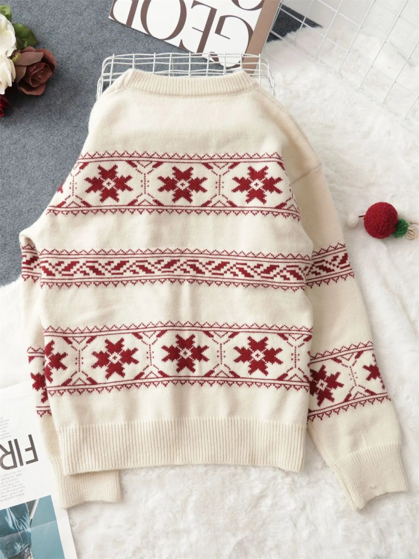 Pull de Noël à col rond motif flocon de neige
