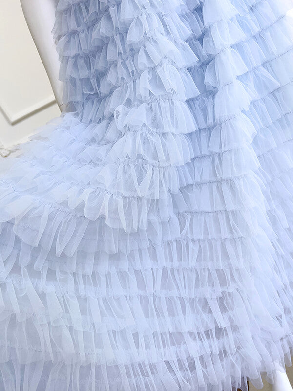 Onbely robe longue de bal élégant beading tulle bleu pastel - onbely